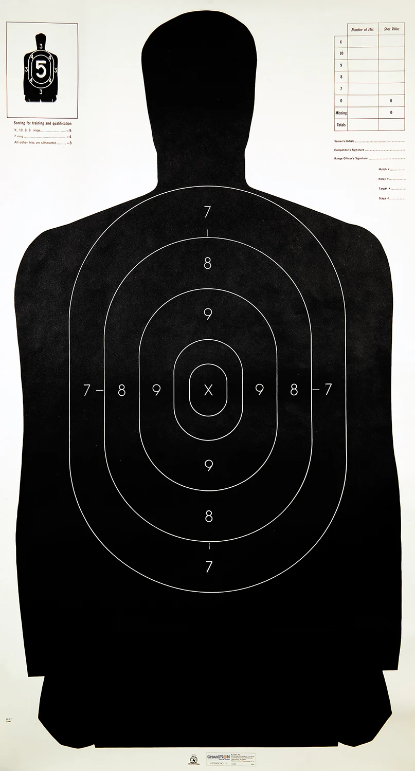Champion Targets 40727 Law Enforcement Silhouette B-27 Hanging Paper Target Black/White 100 Per Pack